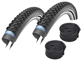 Reifenset Neumáticos de bicicleta de montaña Schwalbe Marathon Plus - Juego de 2 neumáticos reflectantes para bicicleta de montaña (26 x 2, 25 pulgadas, cámara de aire Schwalbe con válvula de coche)