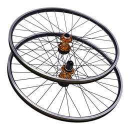 BAOCHADA Ruedas de bicicleta de montaña BAOCHADA Juego de ruedas para bicicleta de montaña de 29 pulgadas, ruedas delanteras y traseras, doble disco de 6 agujeros, buje de cassette, hasta 200 kg, juego de ruedas con 2 radios, negro y dorado