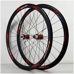 SJHFG Ruedas de bicicleta de montaña Wheelset 70 0c MTB Bike Wheelset, Bicicleta v-Freno de Doble Pared 4 0mm Ruega tracción híbrido / montaña 24 Hoyos 7 / 8 / 9 / 10 / 11 Road Wheel (Color : Red, Size : 700C)