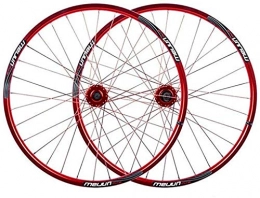 YZU Rueda de bicicleta de montaña de 26 pulgadas MTB juego de ruedas de freno de disco compatible con 7 8 9 10 velocidades doble pared aleación llanta 32 H, color rojo