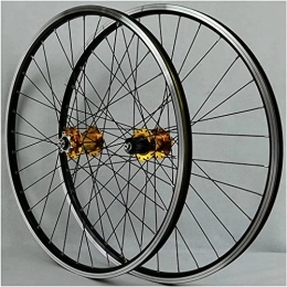 ZECHAO Ruedas de bicicleta de montaña ZECHAO Montaña Bike Wheelset 26 / 27.5 / 29in, aleación de Aluminio de Doble Pared MTB Rim Fast SERBREAR V / Disc FREBRE 32H 7-11 Ruedas traseras Delanteras de Velocidad Wheelset (Color : Gold, Size :
