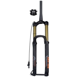 FukkeR Mountain Bike Fork Bicycle Air Suspension Front Forks 27.5 / 29'' Rebound Adjust MTB Mountain Bike Fork 28.6mm Tapered Travel 175mm Axle 15 * 110 XC AM Cycling Manual Remote (Color : Gold Remote, Size : 29inch)