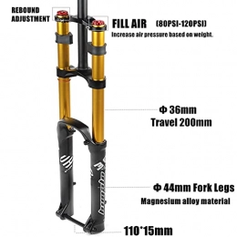 CPXUP2 Spares bike forks Mountain Bike Front Fork Tail Suspension Air Pressure Damping Barrel Axle Front Fork 110MM*15MM (Color : 29 gold, Size : 110 * 15MM)