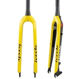 HIMALO Spares HIMALO Carbon Fiber MTB Rigid Fork 26 / 27.5 / 29 Disc Brake Mountain Bike Fork 1-1 / 2" Tapered Bicycle Front Fork QR 9mm (Color : Geel, Size : 26'')