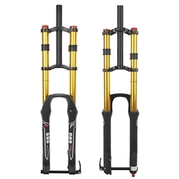 LAVSENA Mountain Bike Fork LAVSENA MTB Bike Fork 26 / 27.5 / 29'' DH Air Suspension Fork Downhill Travel 140mm Rebound Adjust Double Crown Front Fork 1-1 / 8 Straight Thru Axle 15 * 100mm With Lockout (Color : Gold, Size : 27.5'')