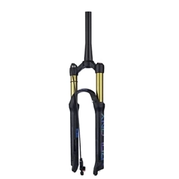 LHHL Mountain Bike Fork LHHL 26 / 27.5 / 29 Inch Mountain Bike Air Suspension Fork Travel 120mm MTB Fork Manual / Remote Lockout Bicycle Magnesium Alloy Fork Straight / Tapered (Color : Gold-Tapered Remote, Size : 27.5 Inch)