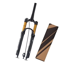 LHHL Spares LHHL MTB Suspension Fork 26 / 27.5 / 29 Inch Mountain Bike Forks QR 9mm Travel 100mm Air Fork Tapered 1 1 / 2" Disc Brake Bicycle Front Forks Remote Lockout For XC AM (Color : Black+gold, Size : 27.5")