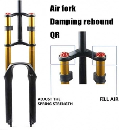 LIMQ Spares LIMQ Air Bike Suspension Fork 26 / 27.5 / 29"MTB Double Shoulder Downhill Abseiling Shock Absorber Travel 130mm Damping Disc Brake QR DH / AM / FR, A-Gold-26in