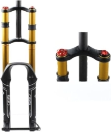 QIANMEI Mountain Bike Fork QIANMEI bike forks 26 27.5 29 Inch MTB Downhill Suspension Fork Travel 130mm Mountain Bike Fork， Straight Double Shoulder Front Fork Thru Axle 15mm Damping Adjust (Color : Gold, Size : 29'')