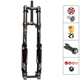 QQKJ Mountain Bike Fork QQKJ Mountain Bike Forks Suspension Forks Lock Hydraulic Straight Tube, 203mm Travel DH Mountain Bike for 26 27.5 Inch, BlackA26