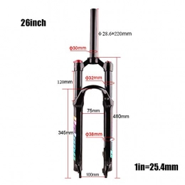 QWCZY Mountain Bike Fork QWCZY Mtb Front Fork, Mountain Front Fork Air Pressure Shock Absorber Fork Fork Bicycle Accessories Magnesium Alloy 26 / 27.5 / 29 Shoulder Control, 26inch