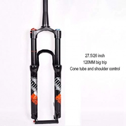 QXFJ Mountain Bike Front Fork Bicycle Front Fork 26/27.5 Inch Shoulder Line Control Mountain Bike Black Tube Damping Gas Fork Cone Tube Magnesium Aluminum Alloy Front Fork Stroke 120MM