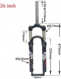 XZ Mountain Bike Fork XZ High Quality 26 inch Bike Suspension Fork, 1-1 / 8'' Lightweight Aluminum Alloy Straight Pipe Bicycle Gas Fork Shoulder Control, C, 26 inch