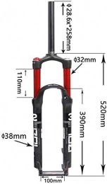 XZ Spares XZ High Quality Double Chamber Suspension Fork, 26" / 27.5 Aluminum Alloy Disc Brake Damping Adjustment Cone Tube 1-1 / 8" Travel, A, 29inch