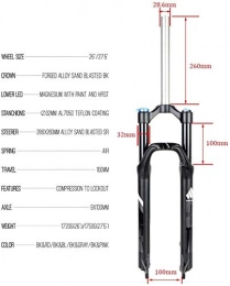 XZ Spares XZ High Quality Mountain Bike Suspension Fork, 26Inch 1-1 / 8'' Lightweight Aluminum Alloy Bicycle Shoulder Control Travel, C, 26inch