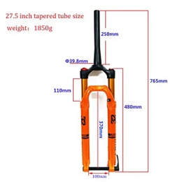 Zyy Spares zyy Suspension Fork 27.5 / 29" MTB Mountain Bike Aluminum Alloy Conical Tube Cone Disc Brake Damping Adjustment Travel 100mm (Size : 27.5inch)