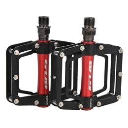 Ambiguity Spares 1Pair Aluminum Alloy Flat Cycling Pedals for Mountain Bikes Parts, Black + Red