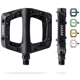 AARON Mountain Bike Pedal AARON - Dirt Plastic Pedals Industrial Ball Bearings - Non-Slip with Top Grip and Flat Design - Platform Pedals for Dirt Bikes, E-bikes, Mountain Bikes (MTB) & Trekking Bikes and many more - Black