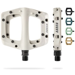 AARON Spares AARON - Dirt Plastic Pedals Industrial Ball Bearings - Non-Slip with Top Grip and Flat Design - Platform Pedals for Dirt Bikes, E-bikes, Mountain Bikes (MTB) & Trekking Bikes and many more - White