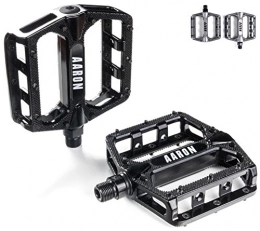 AARON Spares AARON - Rock Aluminium Mountain Bike Pedals with Industrial Ball Bearings - Anti-Slip with Replaceable Pins - Platform Pedal for E-bikes, MTB, Trekking Bikes - Black