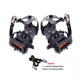AbraFit Mountain Bike Pedal AbraFit 9 / 16-Inch Resin ATB Mountain Bicycle Pedals w / Toe Clip & Straps, Comes With One Extra Pair of Straps for Replacement