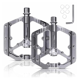 AIRAXE Mountain Bike Pedal AIRAXE Mountain Bike Pedals 9 / 16" Lightweight Bicycle Parts Flat Alloy Non-Slip Outdoor Cycling MTB 3 Sealed Bearings Ultralight Pedal (Color : Silver)