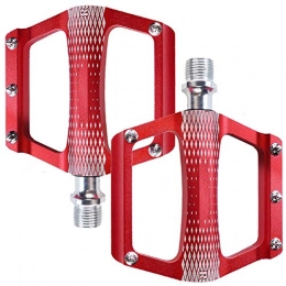 anforee Spares anforee Bike Pedals Lightweight Sealed Bearing Flat Pedals Alloy Cycling Pedals With Anti-Skid Pins for Road Mountain Bike BMX (Red)