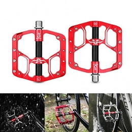 AOLVO Universal Pedal Set Bike Pedals w/ 3 Sealed Bearings & 14 Non-slip Stud - Aluminum Alloy Flat Cycling Bicycle Pedals for Mountain Bike,Road Bike - Non-slip/Dust-proof - Red
