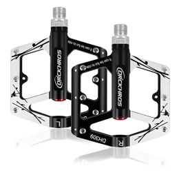 Arkham Bicycle Pedal Flat MTB Pedals, Platform Bicycle Pedal with 3 Sealed Bearings, 9/16 Inch Axle, CNC Aluminium, for E-Bike, Mountain Bike, Trekking, Road Bike, Black and White