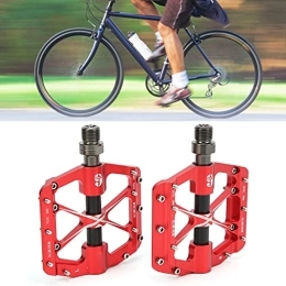mumisuto Mountain Bike Pedal Bicycle Pedal, 2 pcs Mountain Bike 3 Bearing CNC Aluminum Alloy Pedal Durable Bicycle Accessories(4.4 x 3.6 x 0.7inch) (Red)