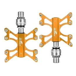Bicycle Pedals 3 Sealed Bearings Aluminum Alloy Ultra-Light 9/16" Quick Release Buckle Pedals For Folding Bicycle Mountain Bike Road Bikes With Installation Tool (Color : Gold)