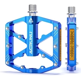 ACRUNU Spares Bicycle Pedals CNC Aluminium MTB Pedals with Reflectors Pedals Bicycle Non-Slip Wide Platform Pedals with 3 Sealed Bearings 9 / 16 Inch for Mountain Bike, BMX, Road Bike Pedals (Blue)
