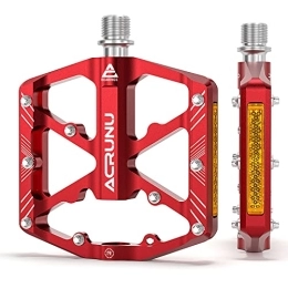 ACRUNU Mountain Bike Pedal Bicycle Pedals CNC Aluminium MTB Pedals with Reflectors Pedals Bicycle Non-Slip Wide Platform Pedals with 3 Sealed Bearings 9 / 16 Inch for Mountain Bike, BMX, Road Bike Pedals (Red)