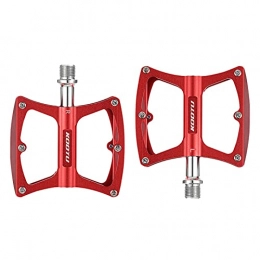 Soekodu Spares Bicycle Pedals, Mountain Bike Pedal, Aluminum Alloy Non-Slip Durable Flat Platform Bicycle Pedal 9 / 16 Inch Universal Road Pedal for MTB BMX (Red)