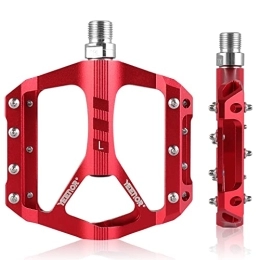 Bicycle Pedals Road Bike Pedals with 3 Sealed Bearings Aluminium MTB Pedals Ultralight Non-Slip Bicycle Pedals 9/16 Inch for Mountain Bike/Road Bike/BMX/City Bicycle Pedals (Red)