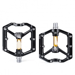 BUYD Mountain Bike Pedal Bike Bicycle Pedals Flat Platform Bicycle Pedals Aluminum Pedal for MTB Mountain Urban BMX Hybrid Bikes Parts Sealed Bearing All-round Bike Pedals Aluminum Alloy (Color : Black Golden)