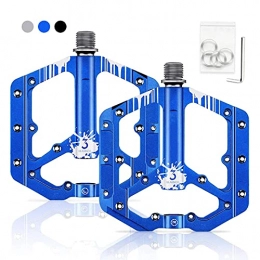 BRGOOD Spares Bike Pedal Metal, BRGOOD Mountain Bicycle Pedals Ultralight Aluminum Alloy Road Bike Pedal, Non-Slip 9 / 16 Inch Bicycle Platform Flat Pedals Hybrid Pedals for Road BMX MTB Bike (Blue)