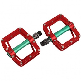 Surebuy Mountain Bike Pedal Bike Pedals, 1 Pair Aluminum Alloy Durable Universal Pedal for Road Mountain BMX MTB Bike for Most Bikes(Red Green)