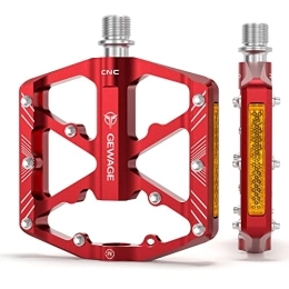 GEWAGE Mountain Bike Pedal Bike Pedals 9 / 16 Inch - Bicycle Pedals with Reflectors - 3 Sealed Bearings MTB Pedals Wide Platform Pedals for Mountain Bike, BMX, Road Bike Pedals (Red)