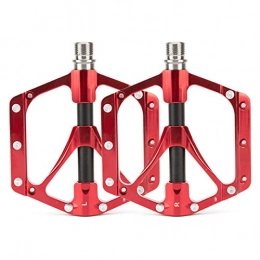BEP Mountain Bike Pedal Bike Pedals, Aluminum Alloy Body Titanium Alloy Shaft 3 Bearing Widen Pedal with Non Slip Nail for Mountain Road Trekking Bike, Red
