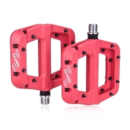 BANGHA Spares Bike Pedals Nylon Fiber Bicycle Pedal Ultralight Wide Bearing Pedal Flat Platform Pedals 9 / 16 Inch Bearing Pedals Mountain Bike Pedal Cycling Bike Pedals (Color : Red)