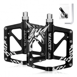 WACCET Mountain Bike Pedal Bike Pedals Ultralight Mountain Bike Pedals Aluminum bicycle pedals 9 / 16" with 3 Sealed Bearings & 16pcs Anti-Slip Pins, MTB BMX Bicycle Cycling Wide Platform Pedals with Installation Tool (black)