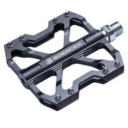 Boenoea Spares Boenoea Mountain Bike Pedals, Ultra Strong CNC Machined 9 / 16" Bicycle Flat Alloy Pedals Non-Slip 3 Bearing