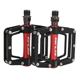 Buachois Spares Buachois 1 Pair Aluminum Alloy Bicycle Pedals, Flat Mountain Bike Pedal, Non-slip Ultralight Flat Ball Bearing Pedal for Mountain Bike (4.4 * 3.8in)(Black Red)
