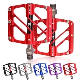 BUCKLOS Spares BUCKLOS MTB Flat Pedals Mountain Bike Pedals, 3 Bearings Adult Road Bike Bicycle Platform Pedals, CNC Aluminum Alloy Non-Slip Pedal for Gravel Bike / BMX 9 / 16"(Red)