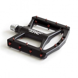 BW USA Spares BW USA Wide Platform Mountain Bike Pedals - Lightweight Aluminum Pedals for MTB, BMX, Downhill - 9 / 16 Cr-Mo Spindle - Flat Metal Platform with Removable Grip Pins - Black / Red