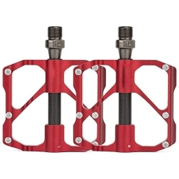 CJSTORE MTB Road Mountain Bike Pedals Bicycle Pedals, 3 Sealed Lightweight Non-Slip Bearings Carbon Fiber Axle Tube Aluminum Alloy Surface with Removable Anti-Skid Nails, Red Pair (Size : A)