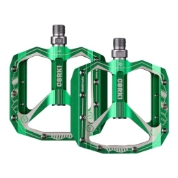 corki Spares Corki Cycles Extra Large Flat Mountain Bike Pedals, Aluminum Alloy MTB Pedals, 4” Wide Platform Pedals - 9 / 16” - Green