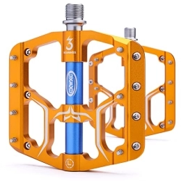 CXWXC Spares CXWXC Road / MTB Bike Pedals - 3 Bearings 9 / 16” Aluminum Alloy Bicycle Pedals - Mountain Bike Pedal with Removable Anti-Skid Nails (New Matte Gold)