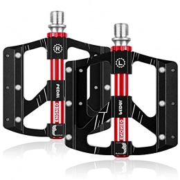 ENONEO Spares ENONEO Mountain Bike Pedals CNC Aluminum High-Strength MTB Pedals with 3 Sealed Bearing & 11.4cm Widened Area 9 / 16" Screw Thread Cycling Bicycle Pedals Metal BMX Bike Flat Pedals (Black+Red)
